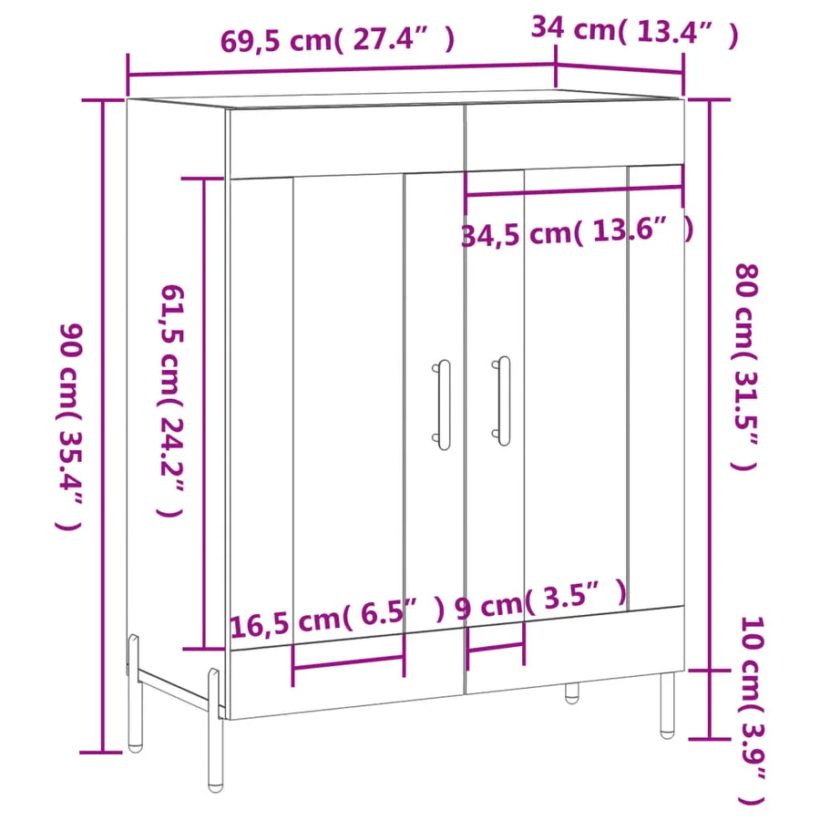 Buffet blanc 69,5x34x90 cm bois d'ingénierie - 12