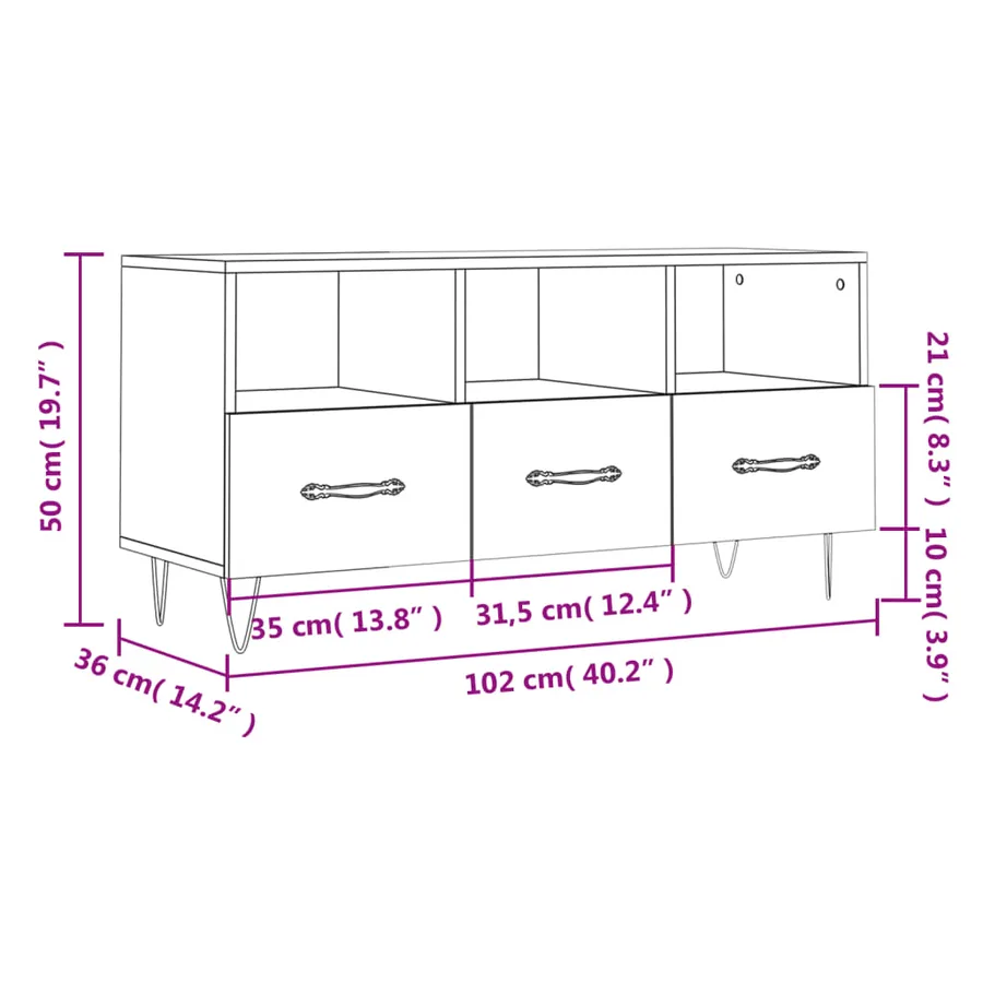Meuble TV chêne fumé 102x36x50 cm bois d'ingénierie - 12