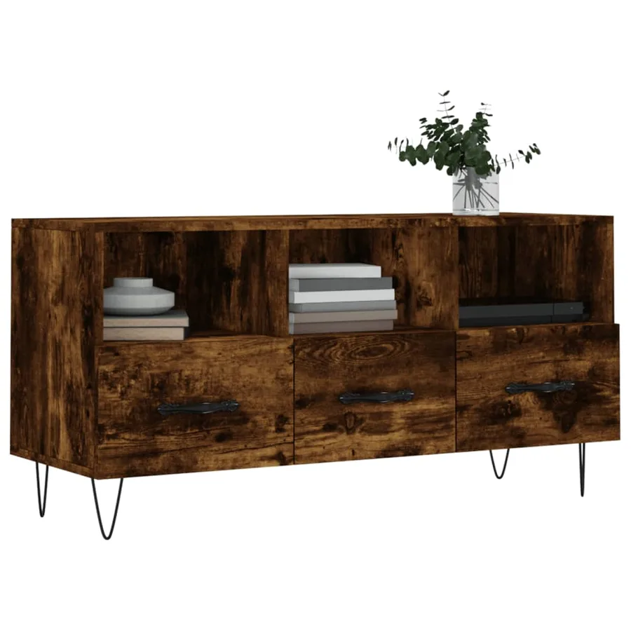 Meuble TV chêne fumé 102x36x50 cm bois d'ingénierie - 3