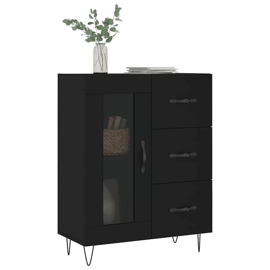 Buffet noir 69,5x34x90 cm bois d'ingénierie - 3