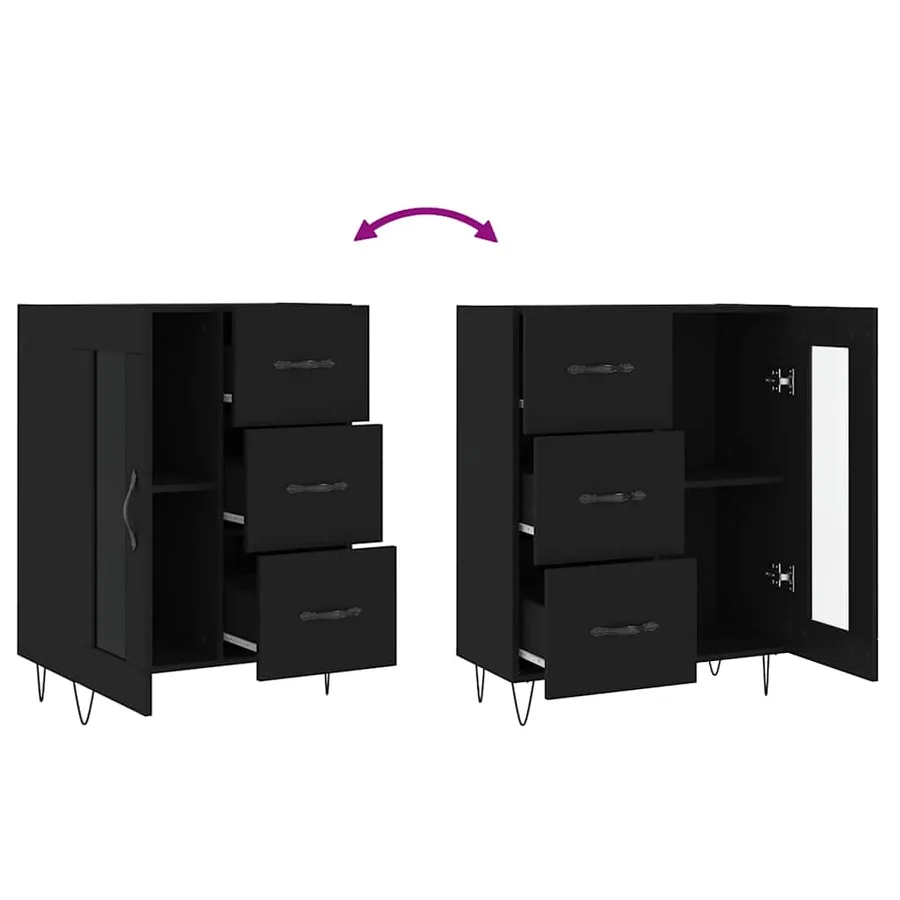 Buffet noir 69,5x34x90 cm bois d'ingénierie - 9