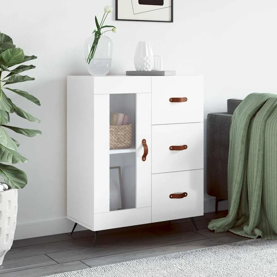 Buffet Blanc brillant 69,5x34x90 cm Bois d'ingénierie