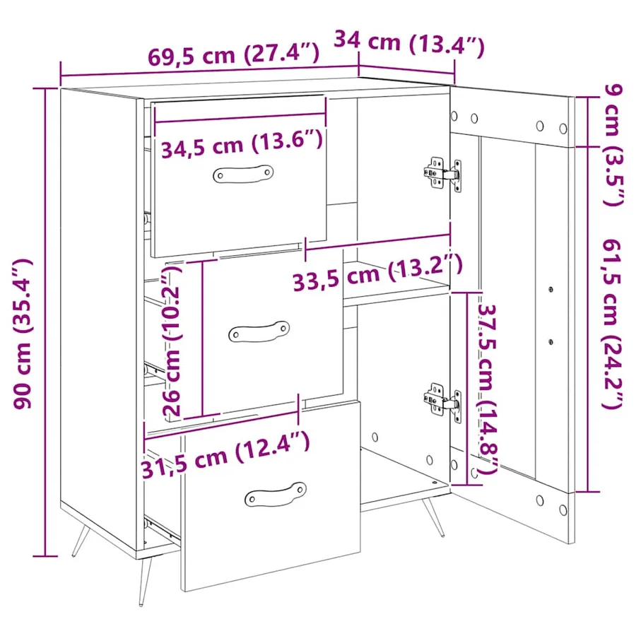 Buffet Blanc brillant 69,5x34x90 cm Bois d'ingénierie - 13