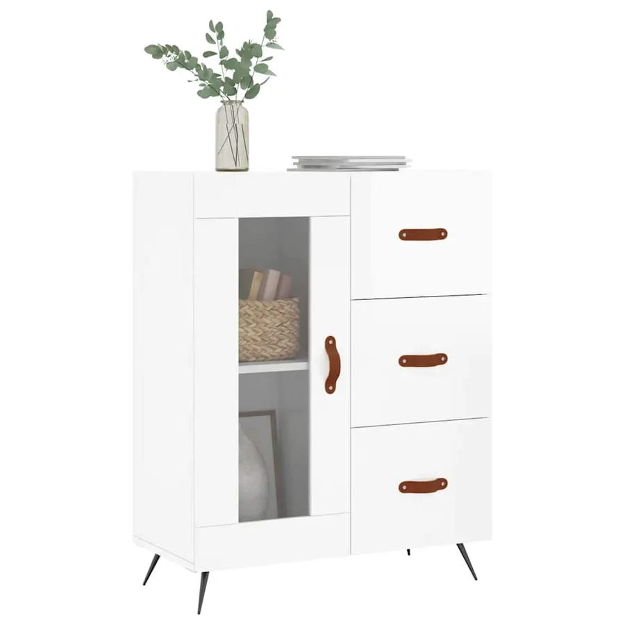 Buffet Blanc brillant 69,5x34x90 cm Bois d'ingénierie - 3