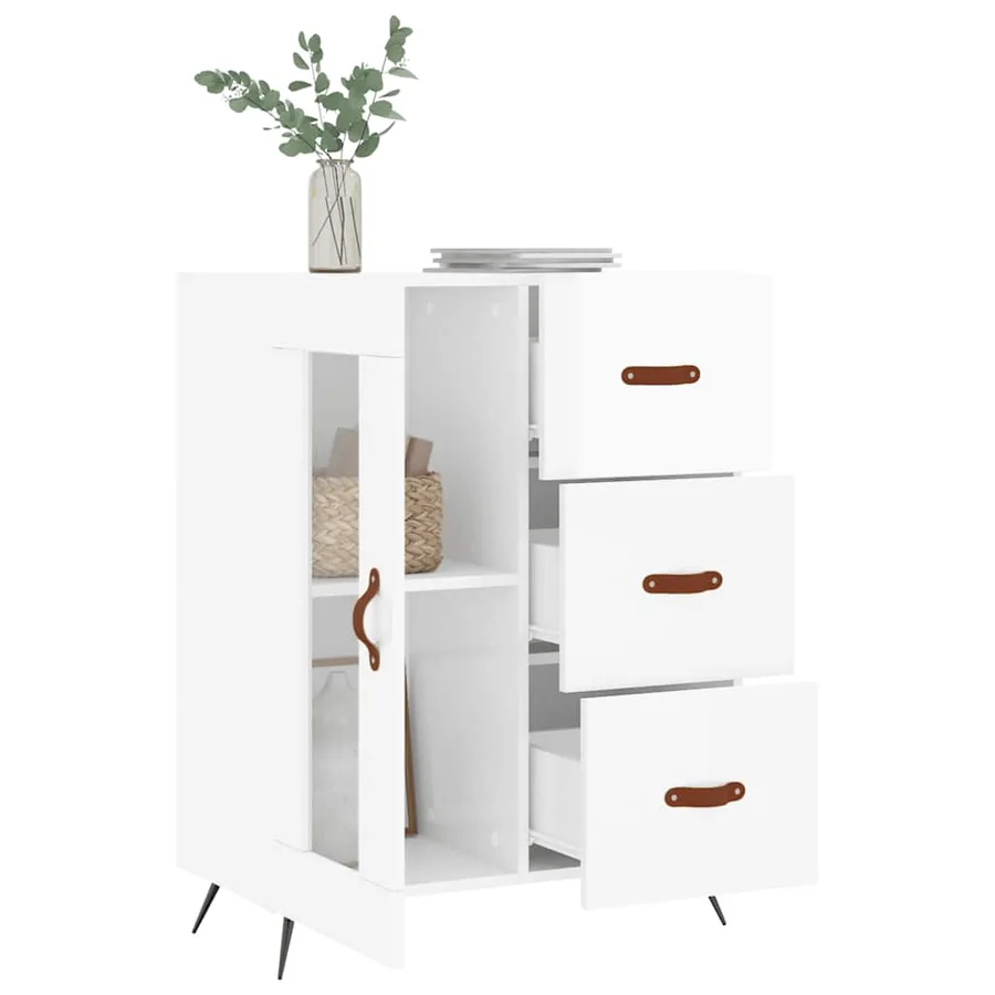 Buffet Blanc brillant 69,5x34x90 cm Bois d'ingénierie - 4