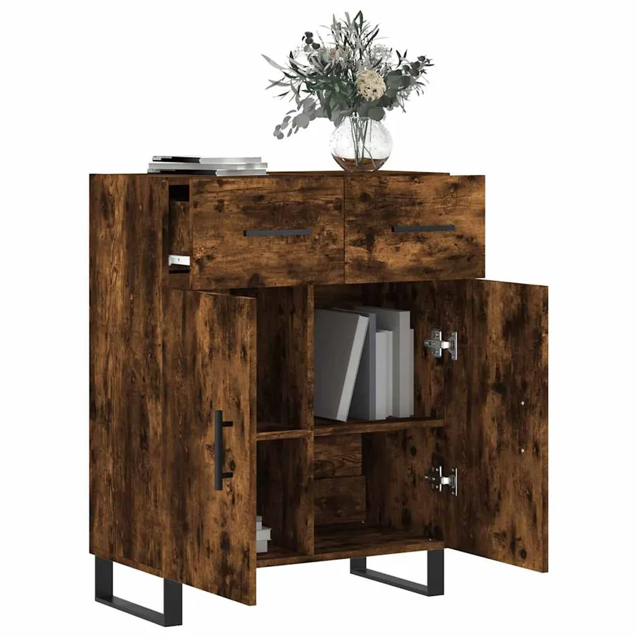Buffet chêne fumé 69,5x34x90 cm bois d'ingénierie - 4