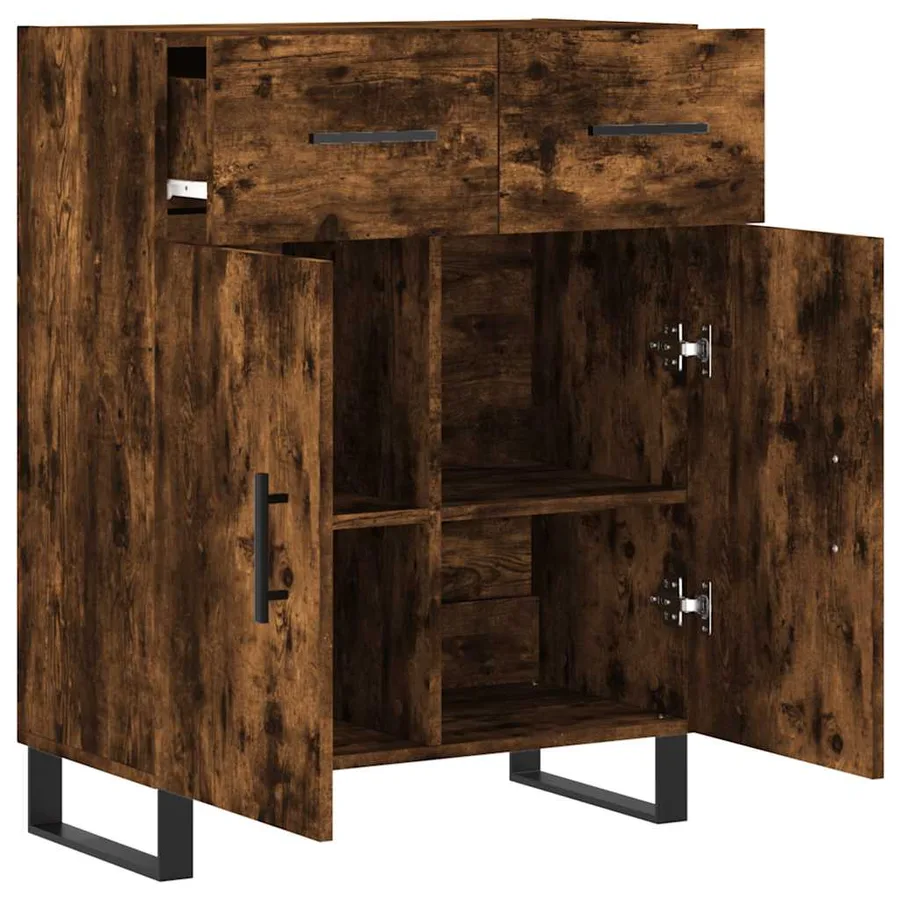 Buffet chêne fumé 69,5x34x90 cm bois d'ingénierie - 5