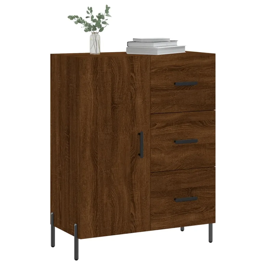 Buffet chêne marron 69,5x34x90 cm bois d'ingénierie - 3