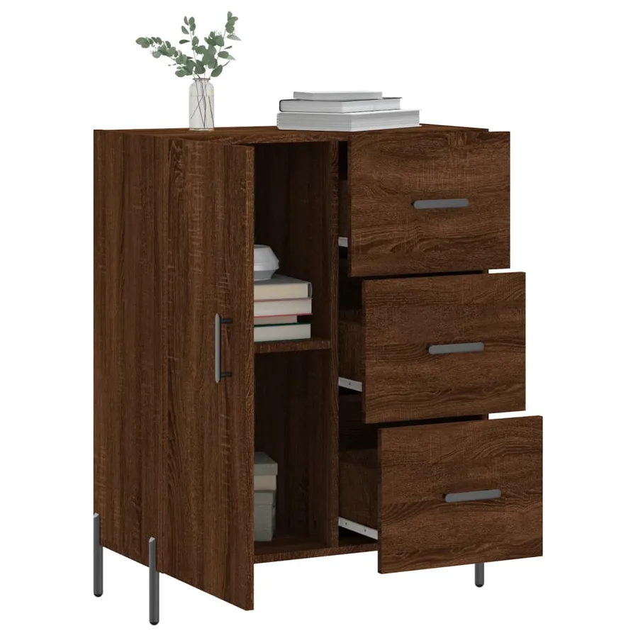 Buffet chêne marron 69,5x34x90 cm bois d'ingénierie - 4