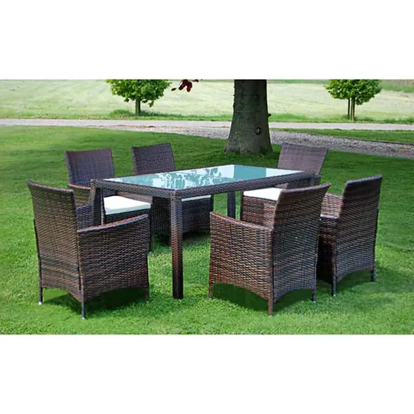 Ensemble à manger d'extérieur 7 pcs et coussins Résine tressée