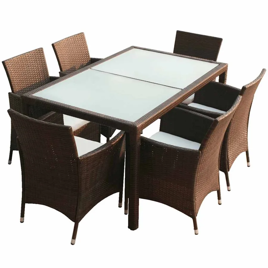 Ensemble à manger d'extérieur 7 pcs et coussins Résine tressée - 2