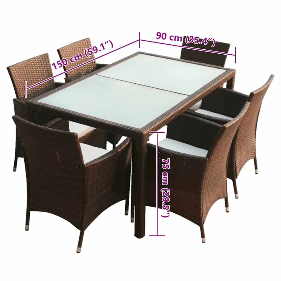 Ensemble à manger d'extérieur 7 pcs et coussins Résine tressée - 7