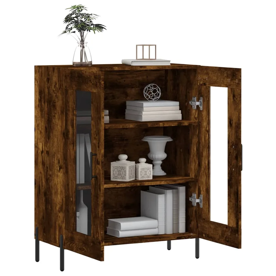 Buffet chêne fumé 69,5x34x90 cm bois d'ingénierie - 4