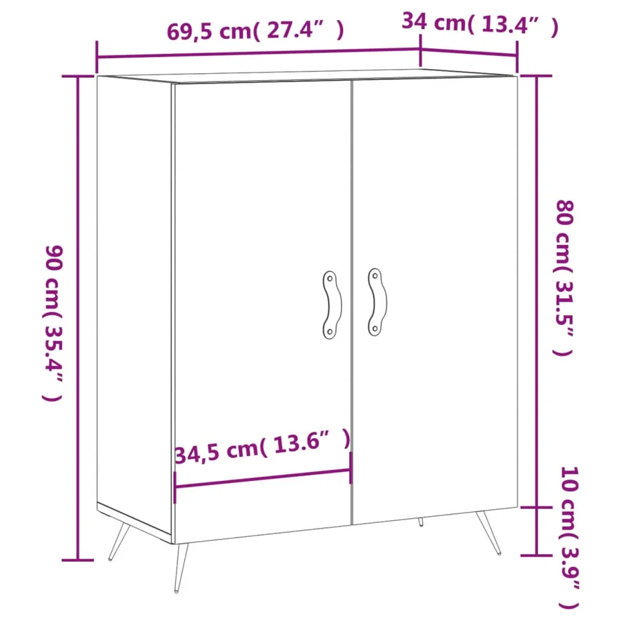 Buffet Blanc brillant 69,5x34x90 cm Bois d'ingénierie - 12