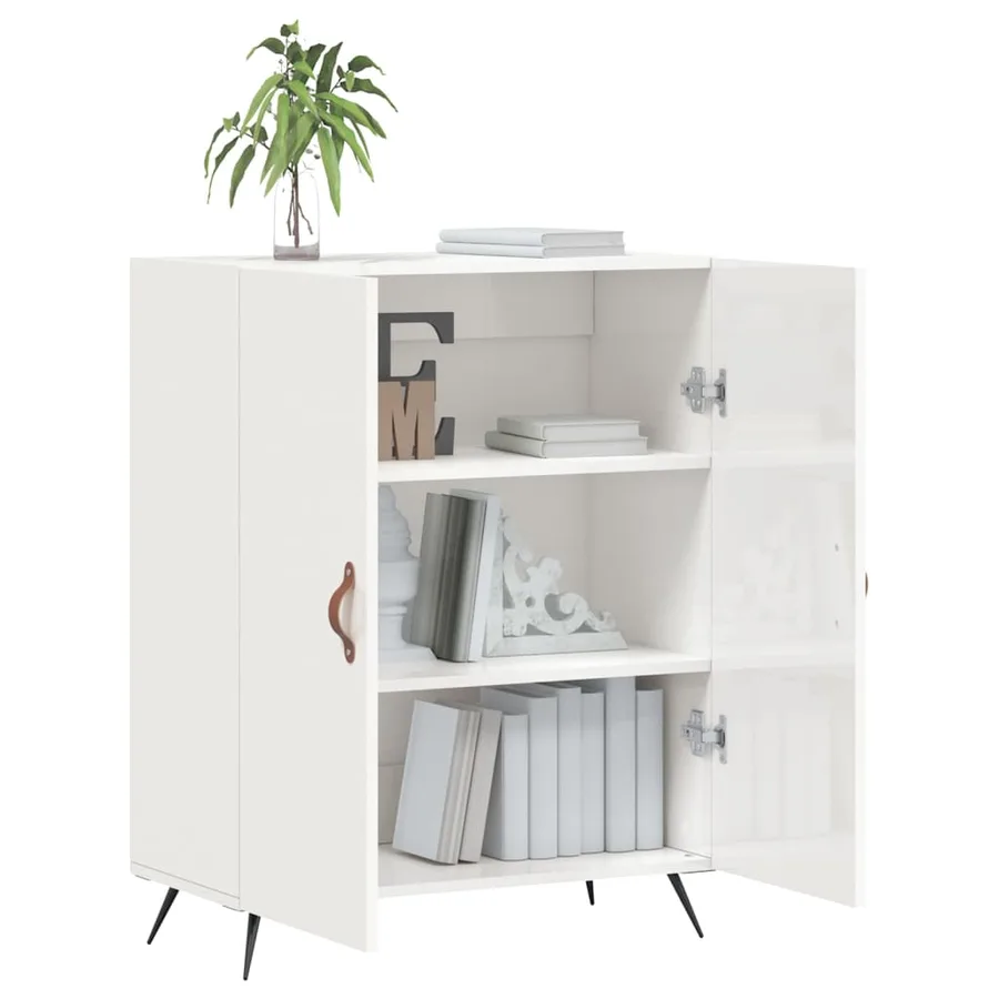 Buffet Blanc brillant 69,5x34x90 cm Bois d'ingénierie - 4