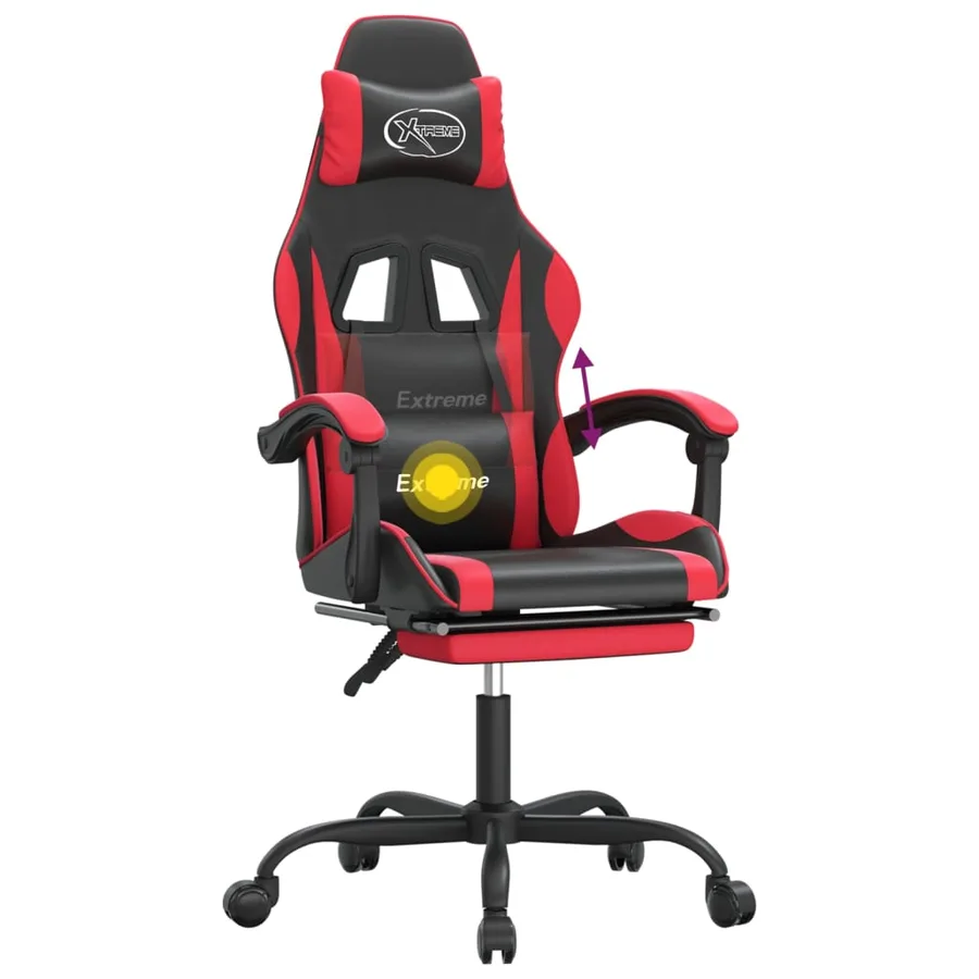 Chaise de jeu pivotante et repose-pied Noir et rouge Similicuir - 12