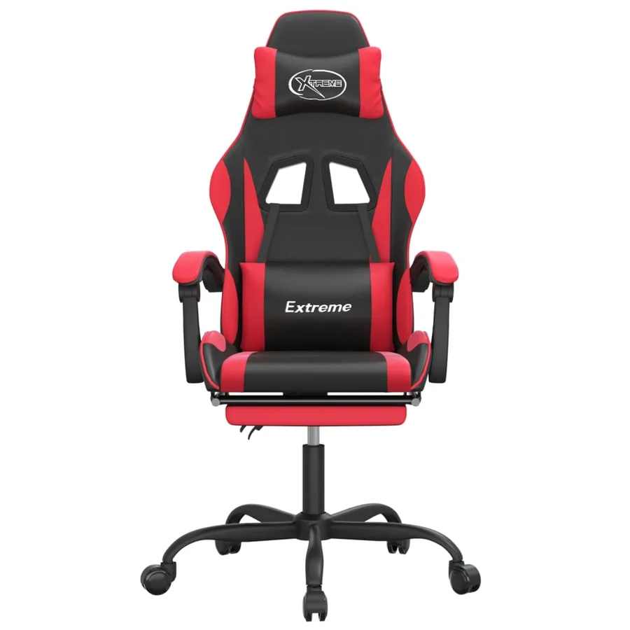 Chaise de jeu pivotante et repose-pied Noir et rouge Similicuir - 3