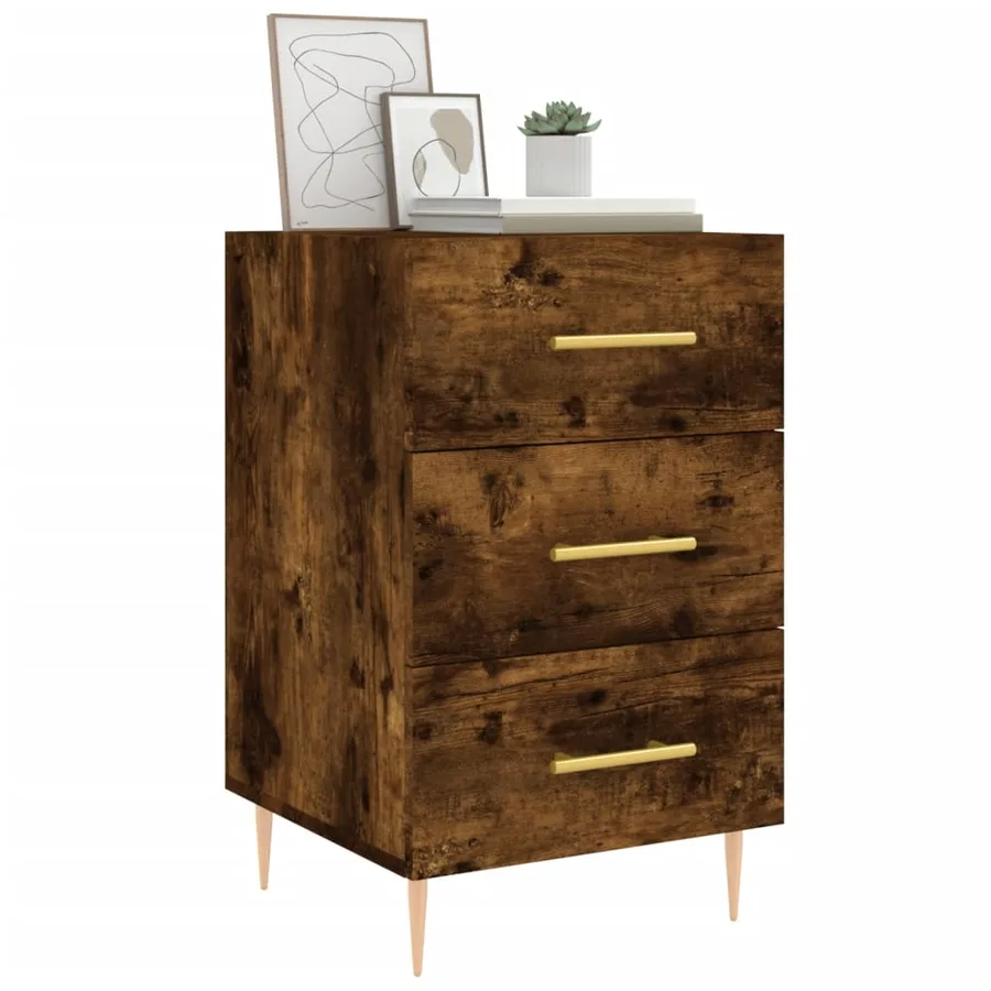 Table de chevet chêne fumé 40x40x66 cm bois d'ingénierie - 3
