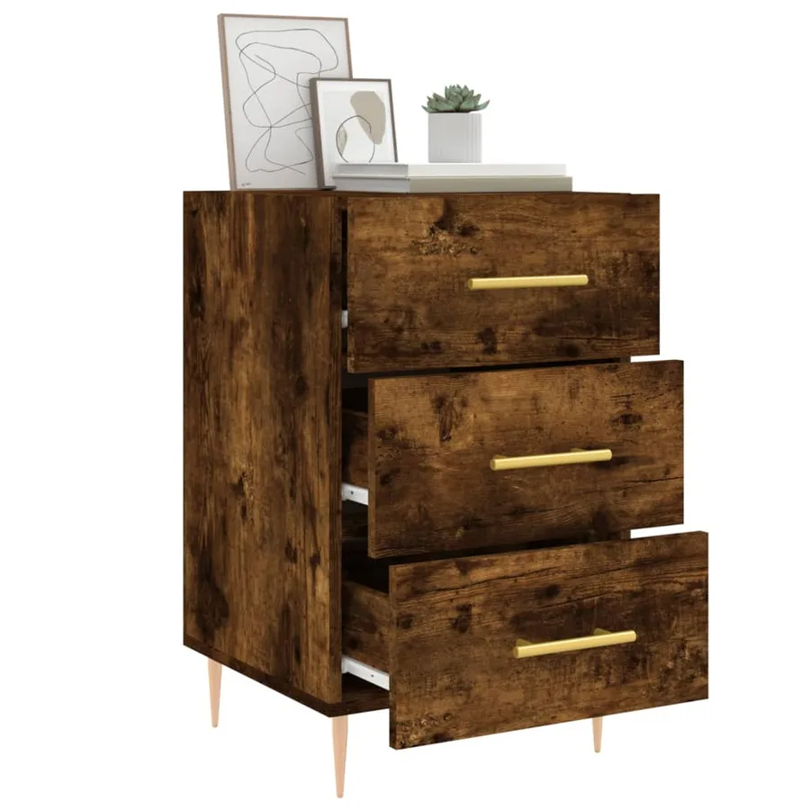 Table de chevet chêne fumé 40x40x66 cm bois d'ingénierie - 4