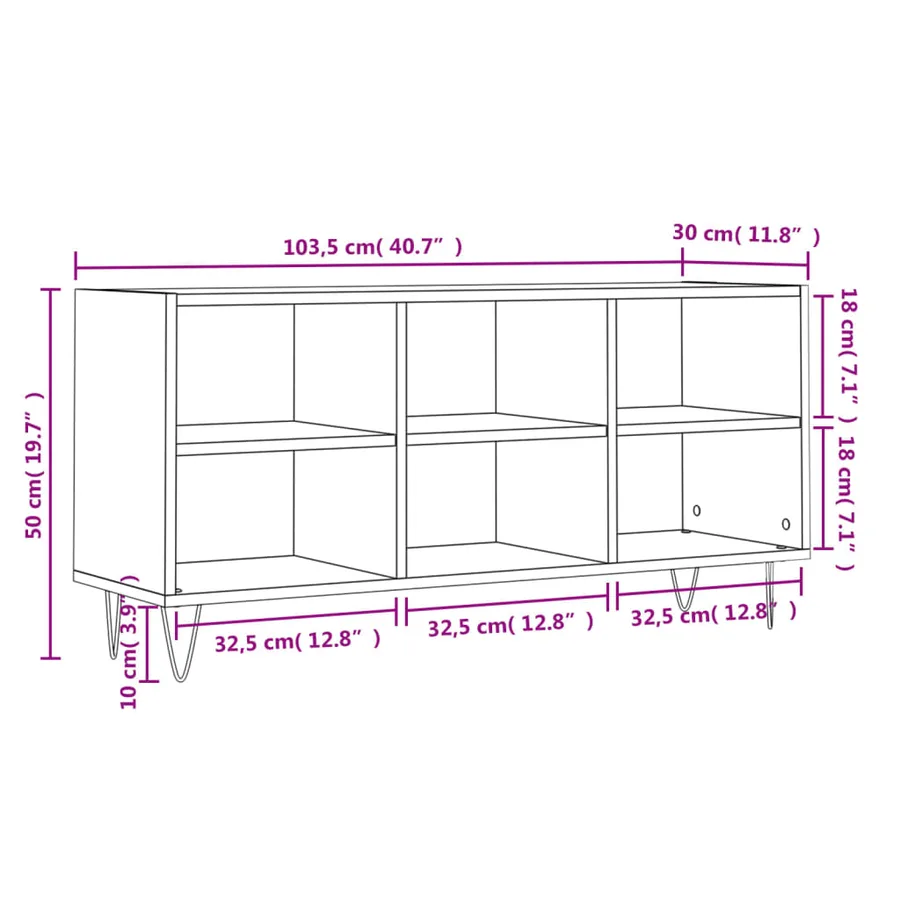 Meuble TV sonoma gris 103,5x30x50 cm bois d'ingénierie - 9