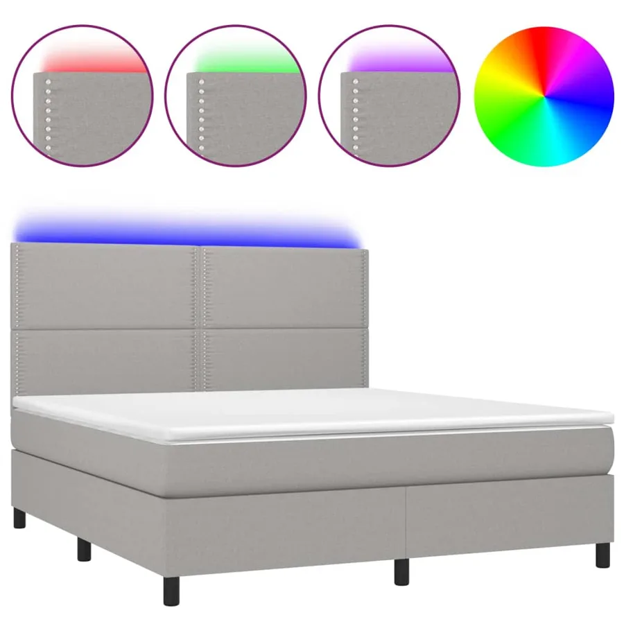 Sommier à lattes de lit et matelas et LED Gris clair 180x200 cm - 2