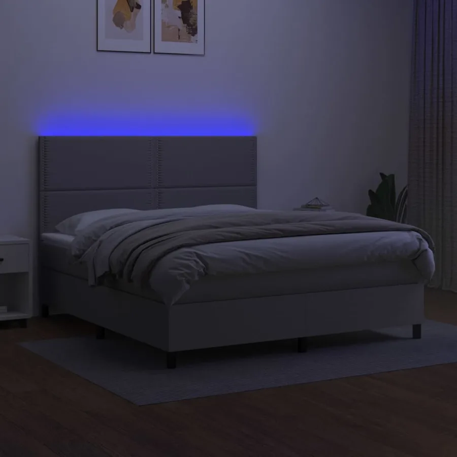Sommier à lattes de lit et matelas et LED Gris clair 180x200 cm - 4