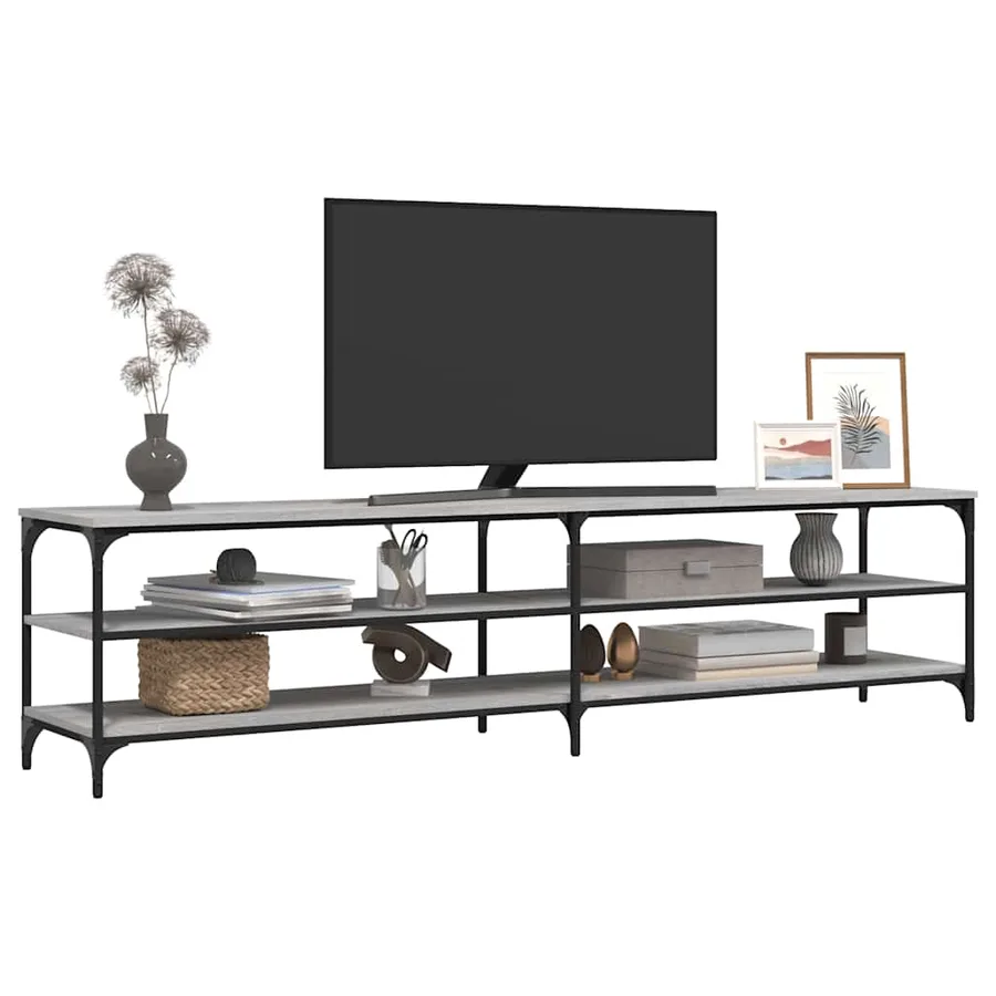 Meuble TV sonoma gris 200x30x50 cm bois d'ingénierie et métal - 4