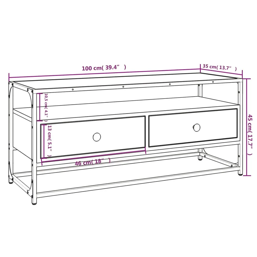 Meuble TV sonoma gris 100x35x45 cm bois d'ingénierie - 9