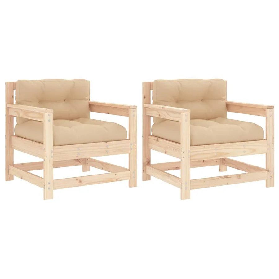 Chaises de jardin avec coussins lot de 2 bois de pin massif - 2
