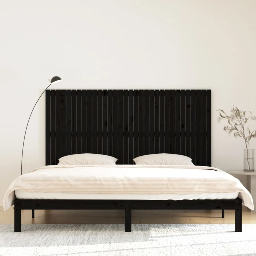 Tête de lit murale Noir 204x3x110 cm Bois massif de pin - 3