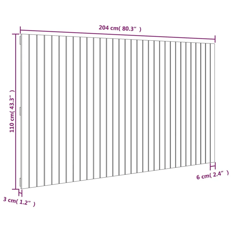 Tête de lit murale Noir 204x3x110 cm Bois massif de pin - 8