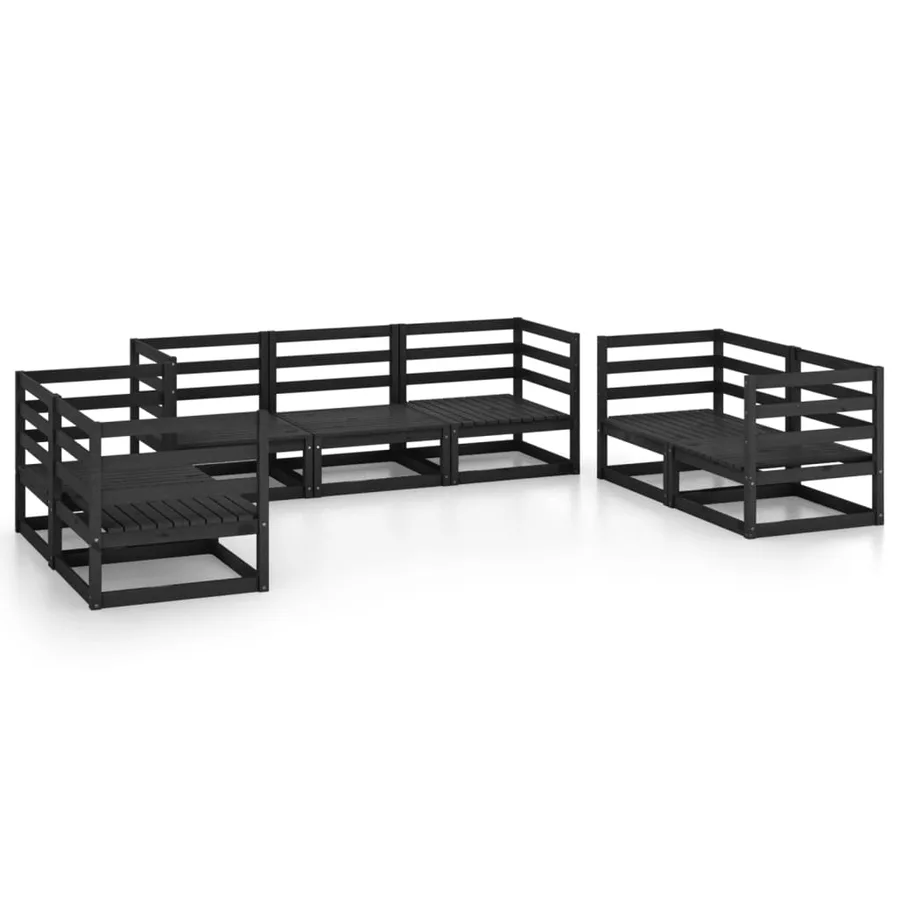 Salon de jardin 7 pcs noir bois de pin massif - 2