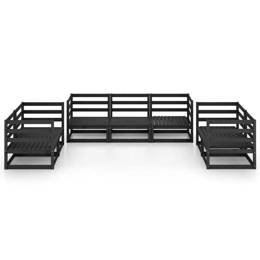 Salon de jardin 7 pcs noir bois de pin massif - 3