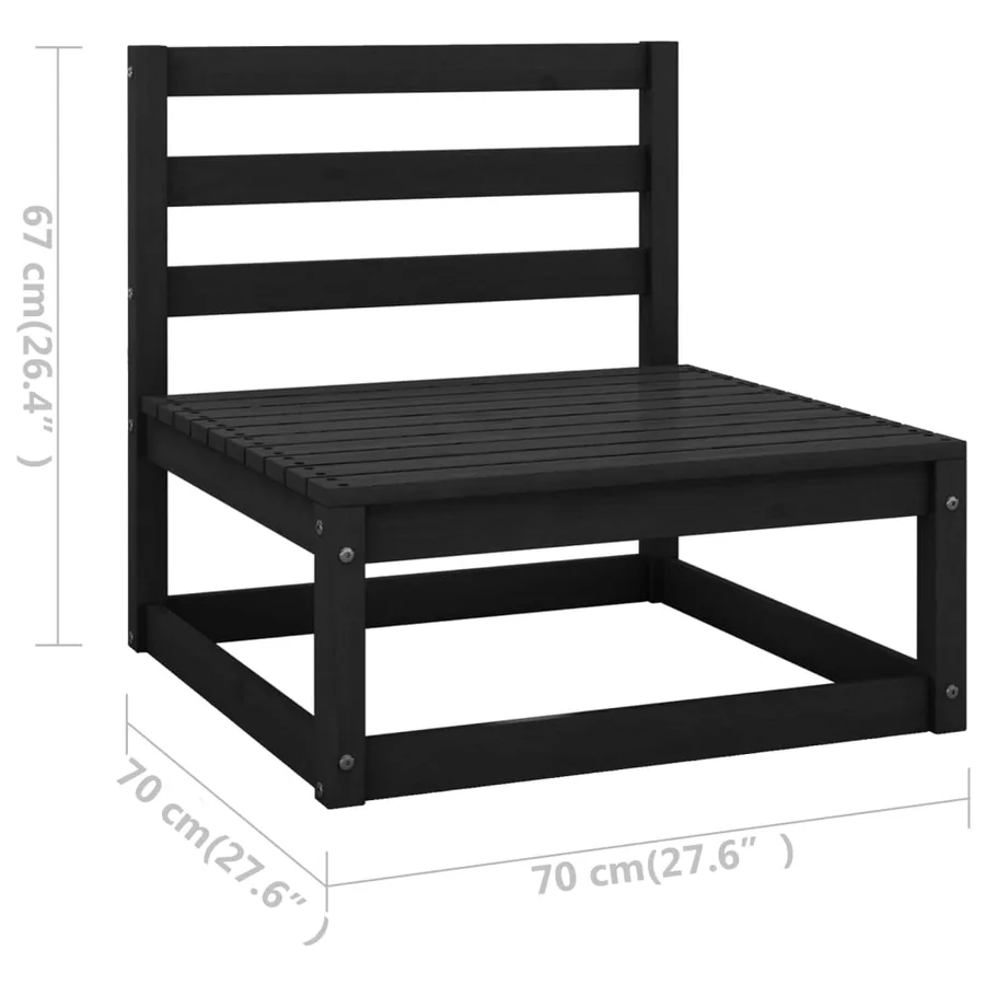 Salon de jardin 7 pcs noir bois de pin massif - 9