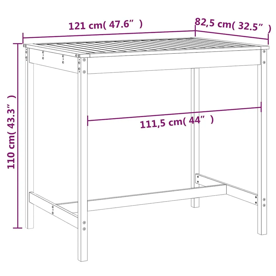 Table de jardin blanc 121x82,5x110 cm bois massif de pin - 7