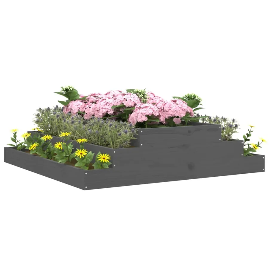 Jardinière Gris 110x110x27 cm Bois massif de pin - 3