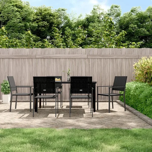 Ensemble à manger de jardin 7 pcs résine tressée acier