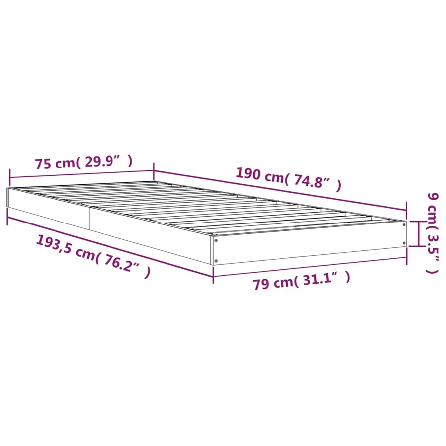 Cadre de lit sans matelas 75x190 cm bois de pin massif - 8