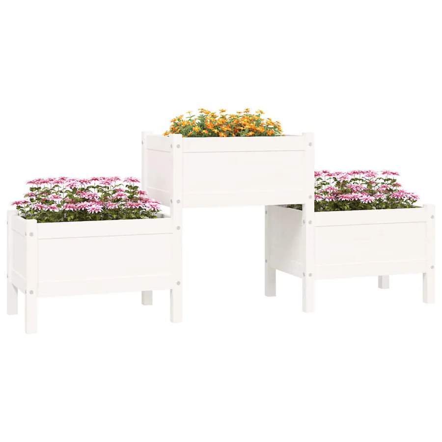 Jardinière Blanc 178,5x44x75 cm Bois massif de pin - 3