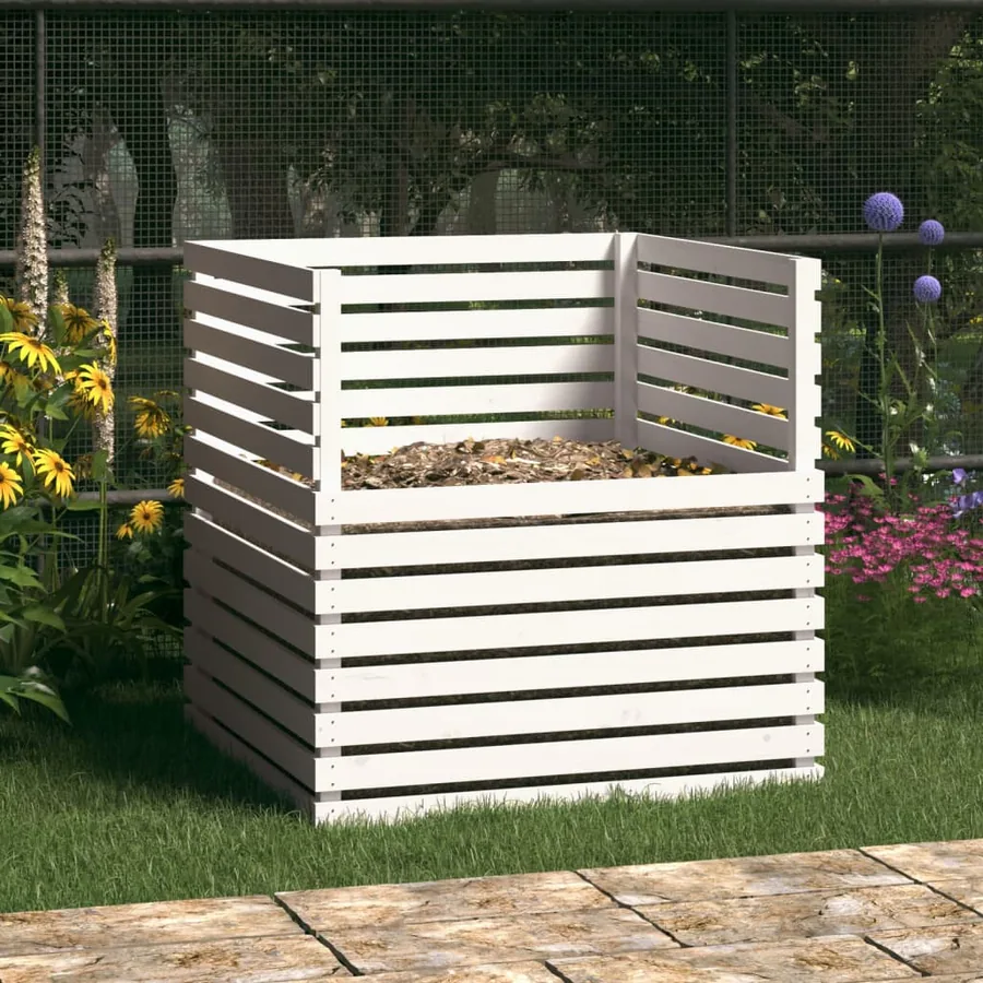 Composteur Blanc 100x100x102 cm Bois massif de pin