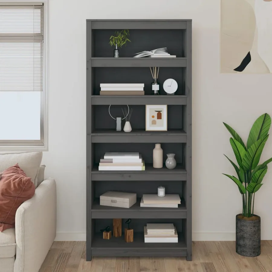 Bibliothèque Gris 80x35x183 cm Bois de pin massif - 3