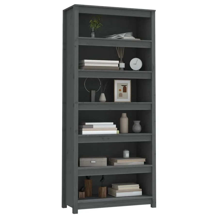 Bibliothèque Gris 80x35x183 cm Bois de pin massif - 4