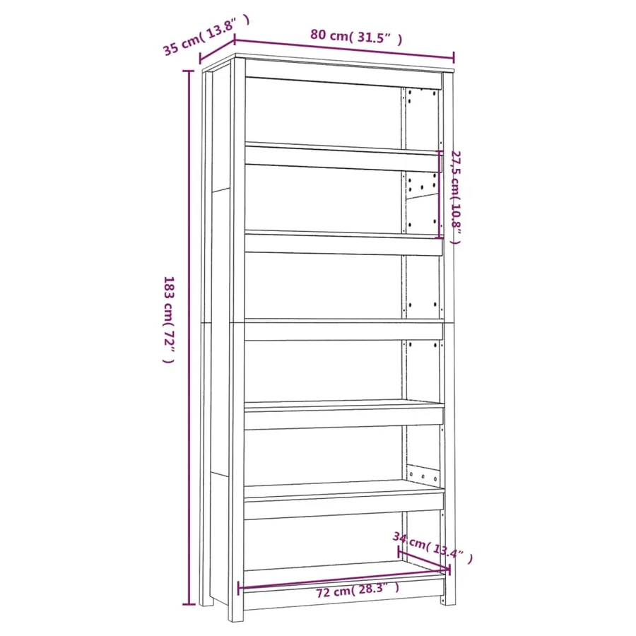 Bibliothèque Gris 80x35x183 cm Bois de pin massif - 8