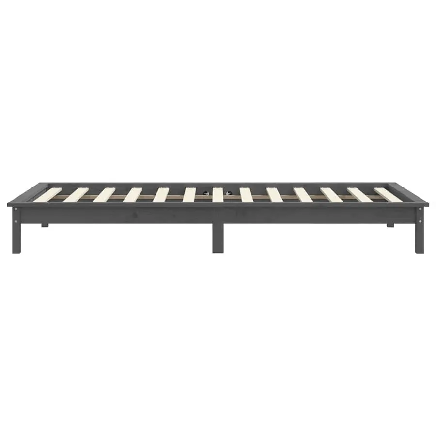 Cadre de lit sans matelas gris 90x200 cm bois massif - 6