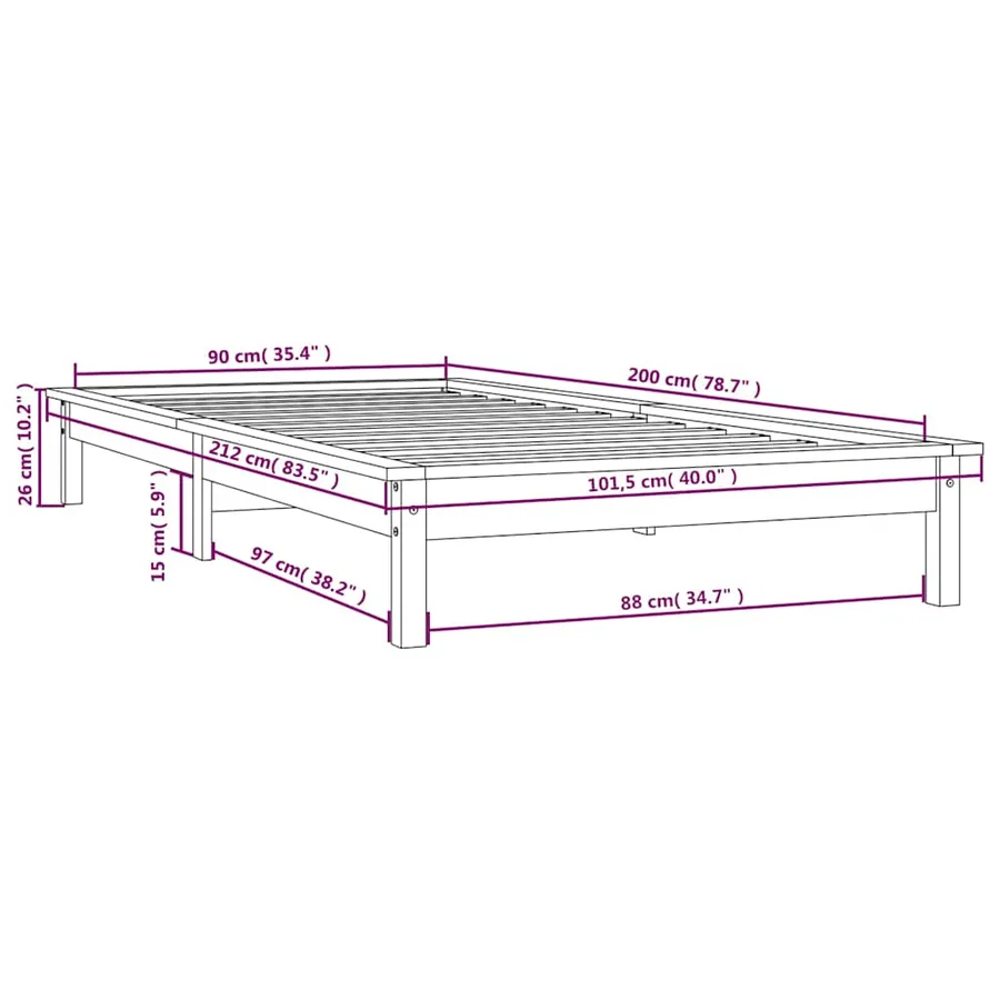 Cadre de lit sans matelas gris 90x200 cm bois massif - 9