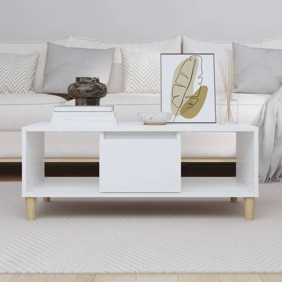 Table basse Blanc 90x50x36,5 cm Bois d'ingénierie - 3