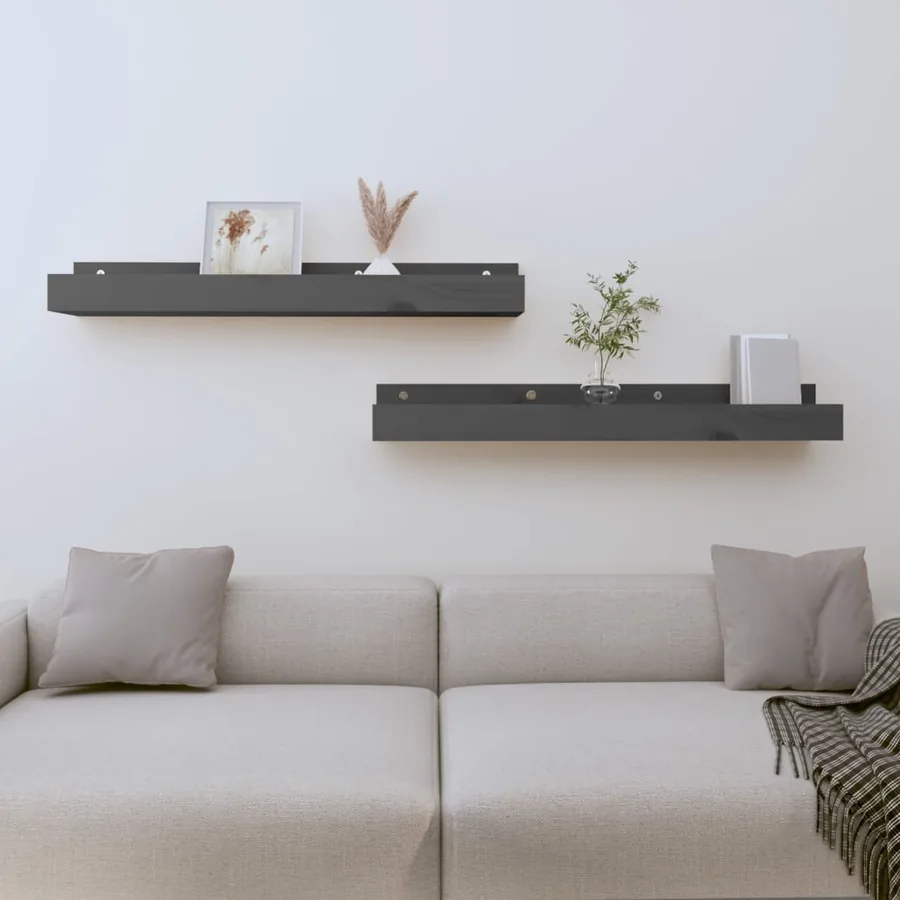 Étagères murales 2 pcs Gris 80x12x9 cm Bois de pin massif
