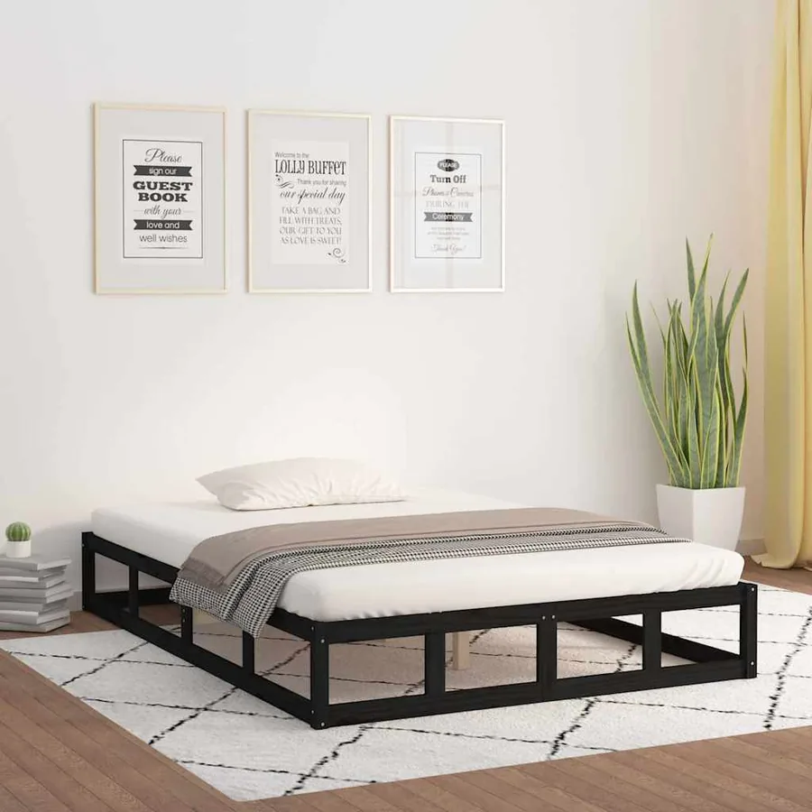 Cadre de lit sans matelas noir 140x190 cm bois massif