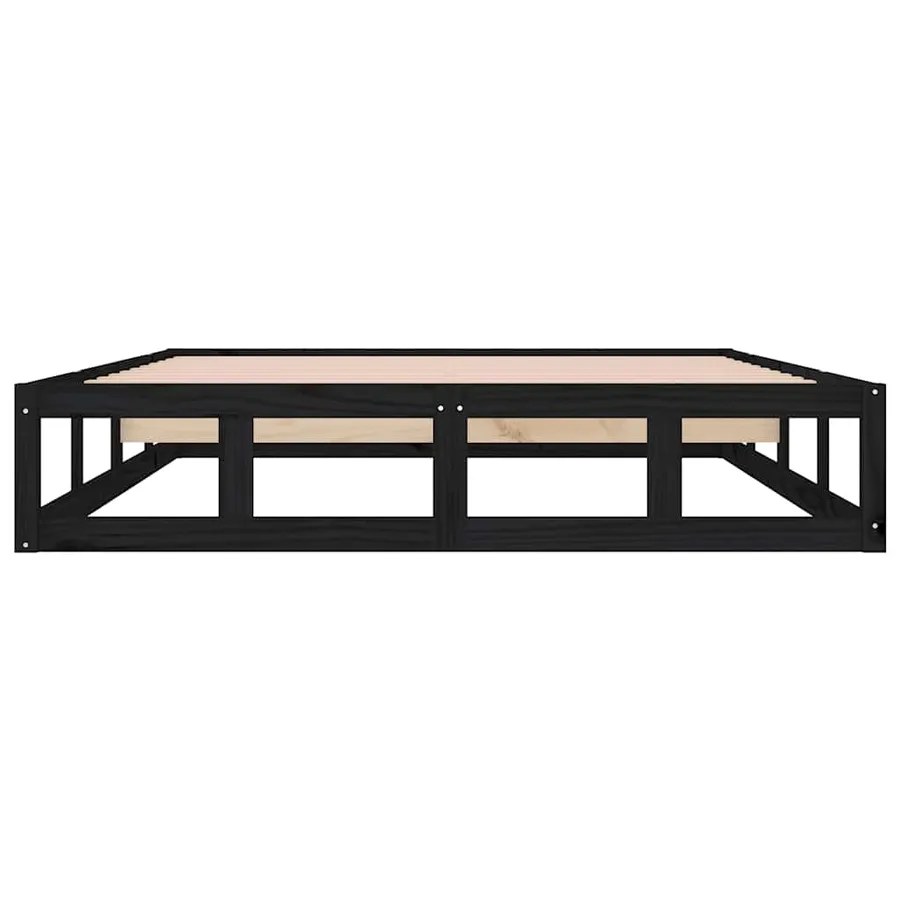 Cadre de lit sans matelas noir 140x190 cm bois massif - 5