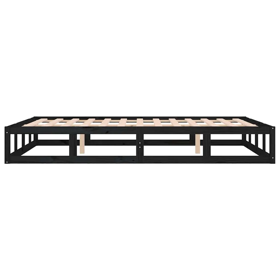 Cadre de lit sans matelas noir 140x190 cm bois massif - 7